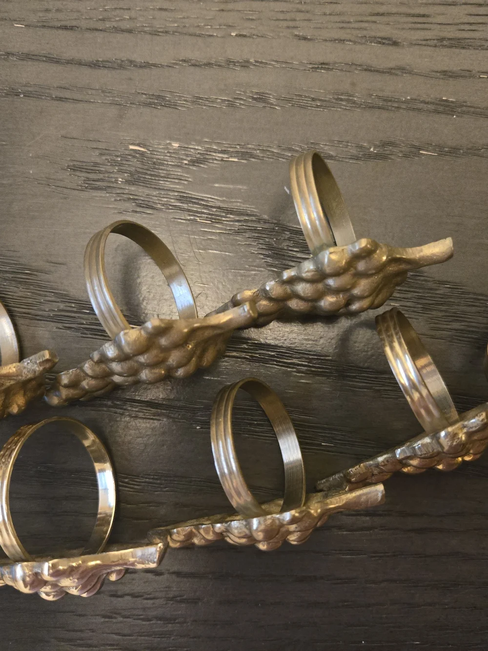 Vintage Brass Grape Cluster Napkin Rings - Set of 7